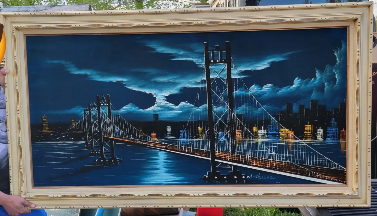 Vintage Framed Bridge Painting thumbnail