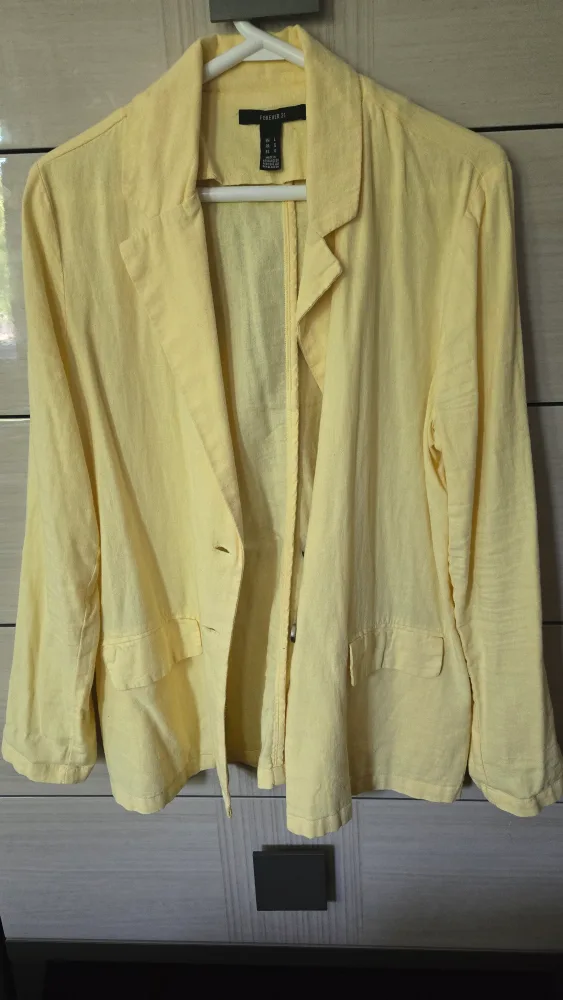 Forever 21 Yellow Linen Blazer - Size L thumbnail