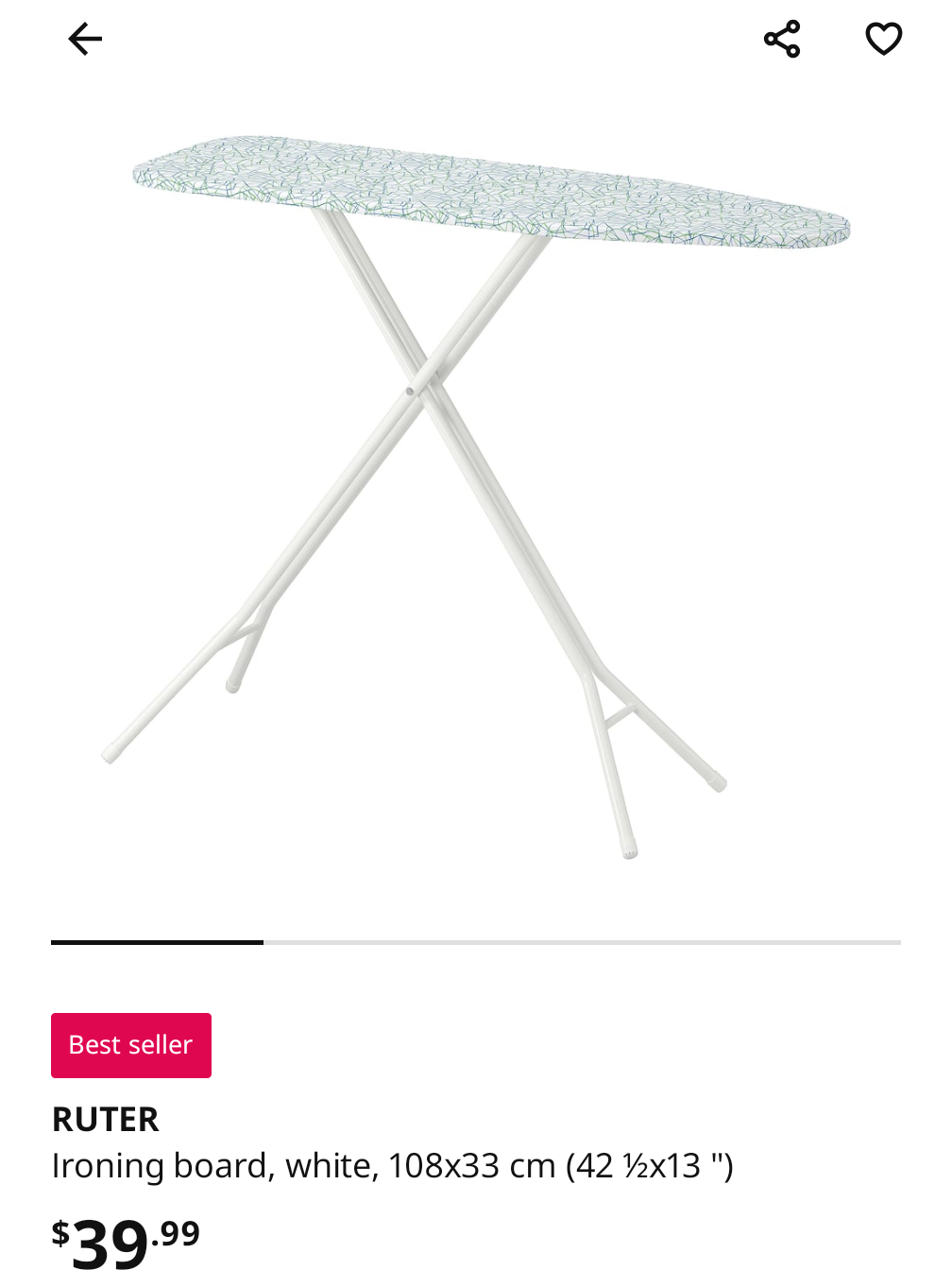 IKEA RUTER Ironing Board - White, 42 1/2x13"