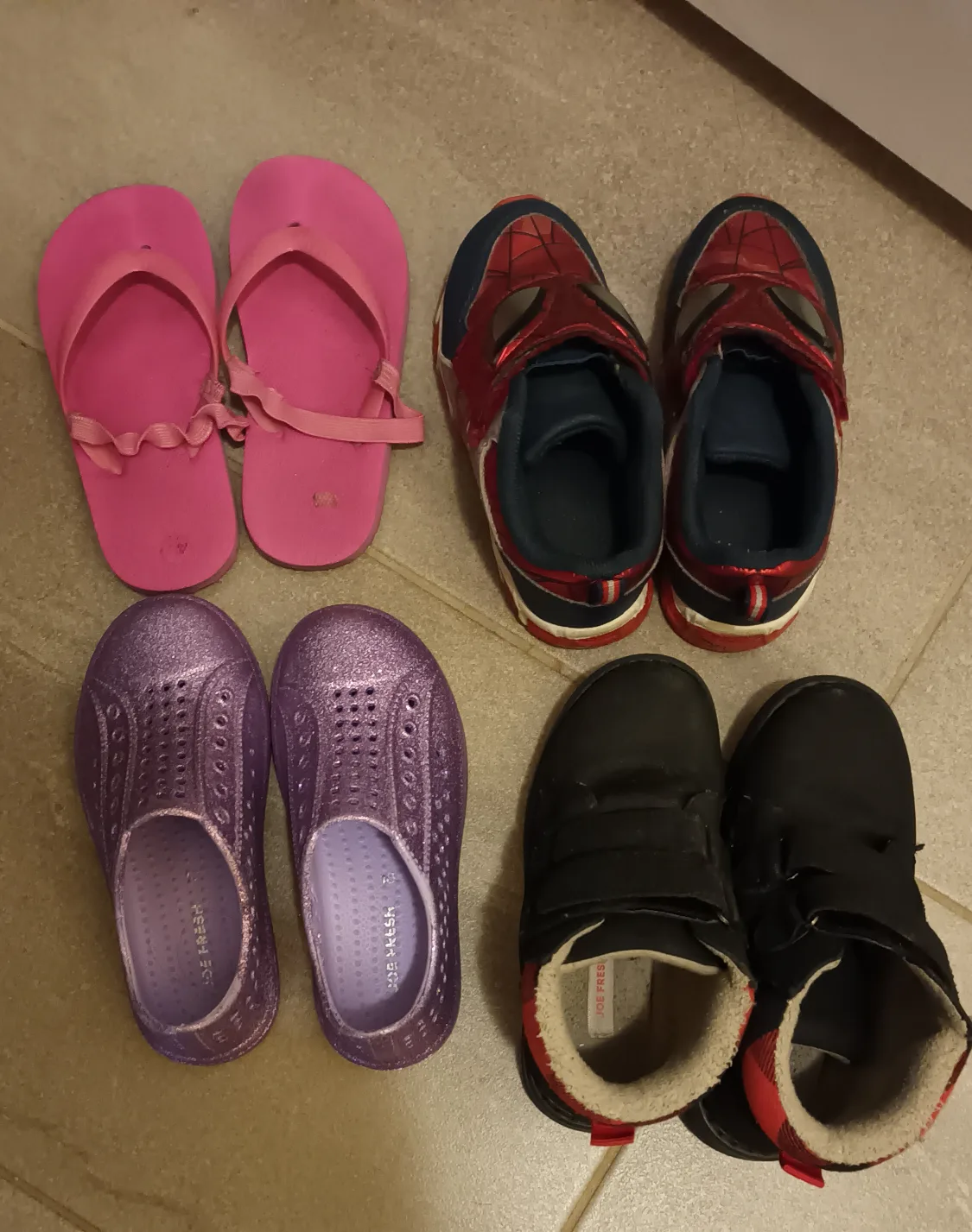 Kids' Assorted Shoes - Pink Flip Flops, Spiderman Sneakers thumbnail