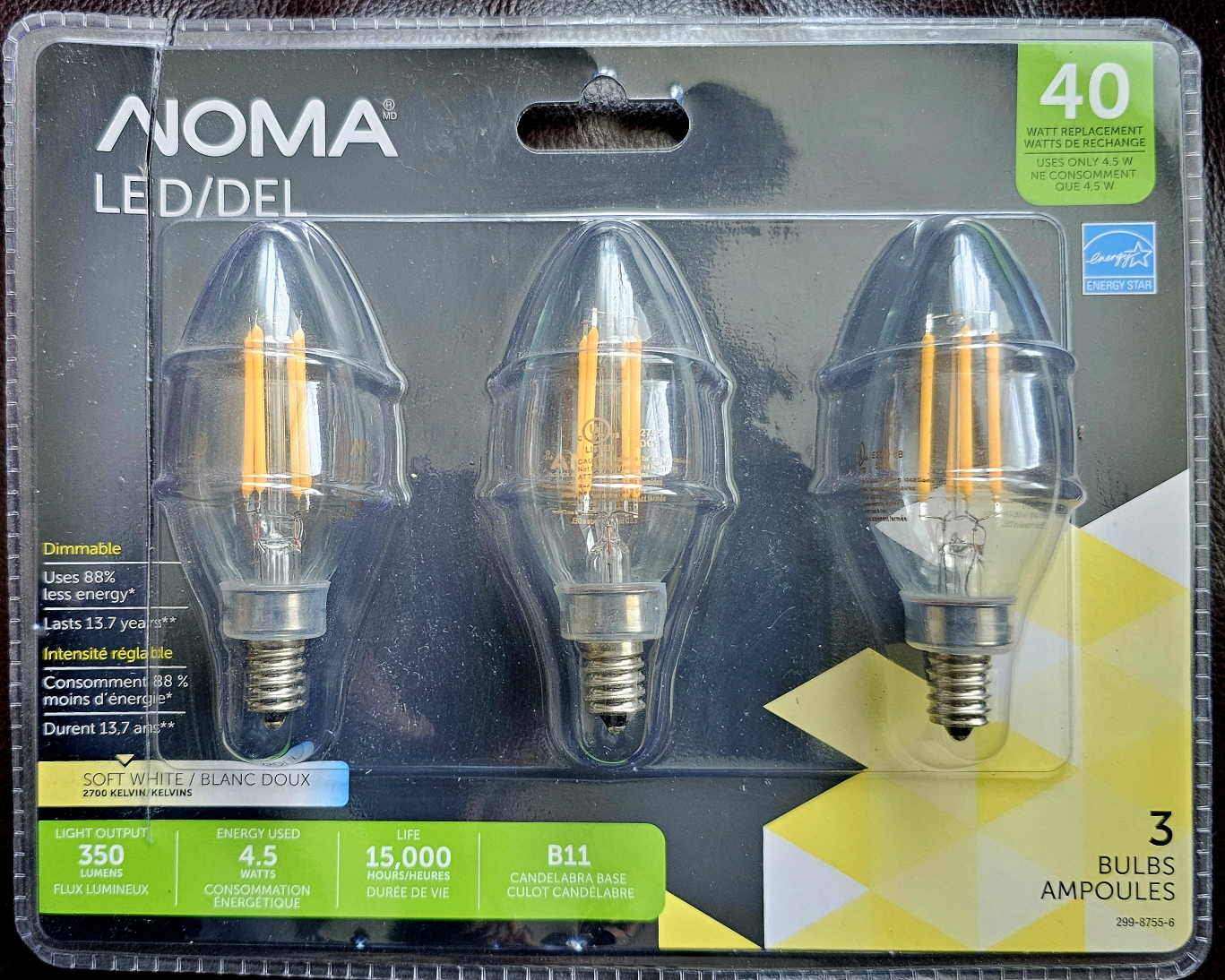Noma LED B11 Candelabra Bulbs - 3 Pack