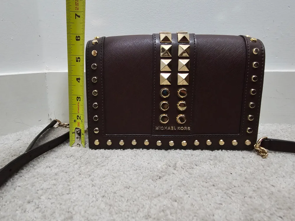 Authentic Michael Kors Brown Studded Crossbody Bag image indicator(9)