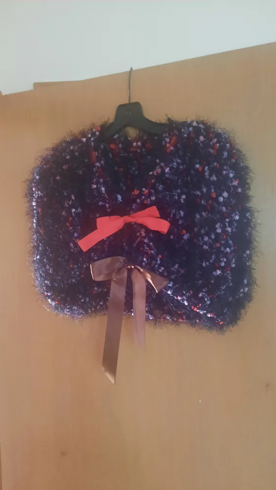 Fuzzy Bolero Shrug - Black, Red, White thumbnail
