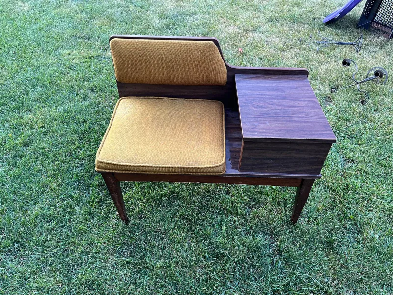 Vintage Telephone Table with Seat - Mustard Yellow thumbnail