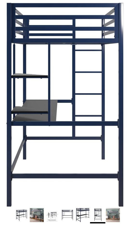 Metal Loft Bed with Desk - Blue - photo 2