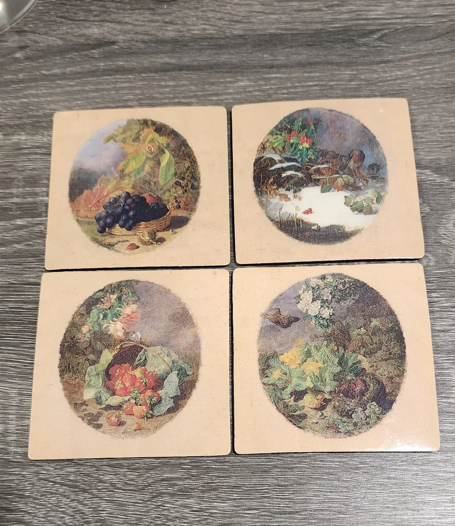 Set of 4 Vintage Coasters with Fruit & Landscape #freecycle thumbnail