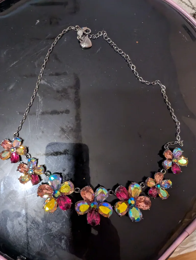 Flower Necklace with Multi-Colored Crystals thumbnail