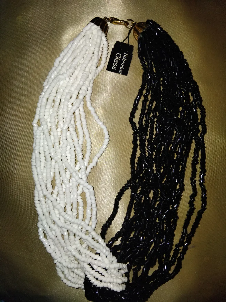 Bohemian Glass Beaded Necklace - Black & White image indicator(2)