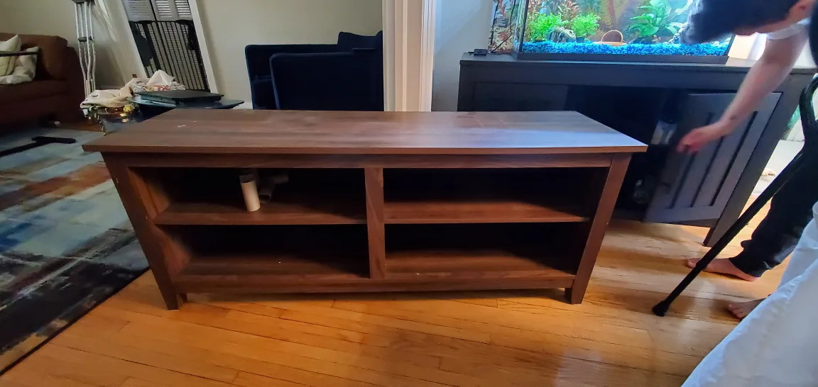 Long, short brown shelf/TV stand thumbnail