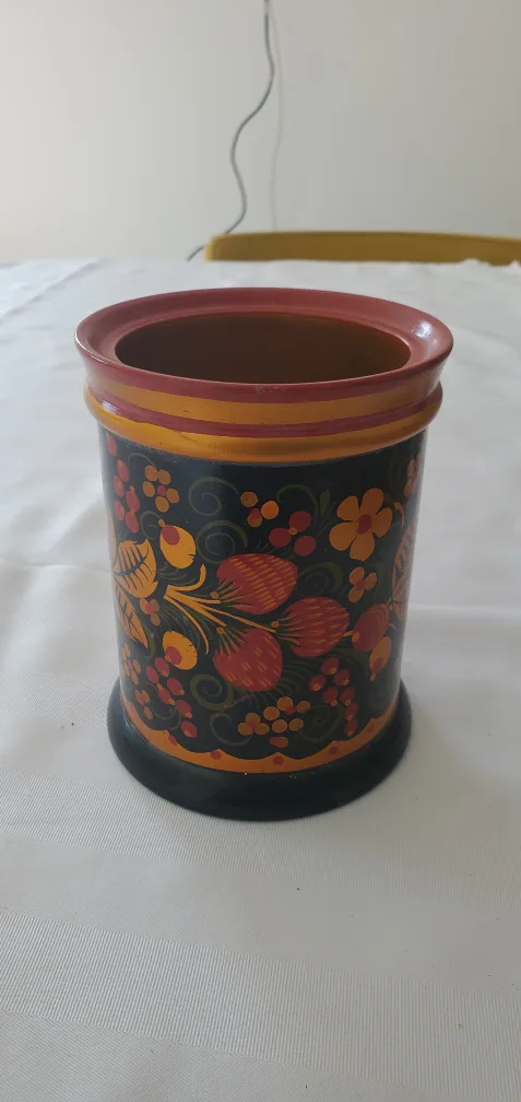 Kokhloma Russian Floral Wooden Vase thumbnail