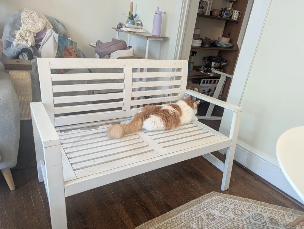 White Wooden Outdoor  bench and two chairs thumbnail