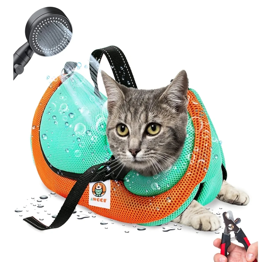 AWOOF Cat Grooming Bag - Mint & Orange - photo 2