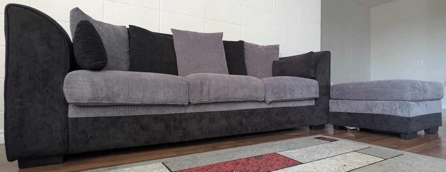 Grey Fabric Sofa with Ottoman
