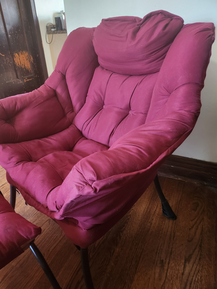 Burgundy Papasan Chair with Ottoman