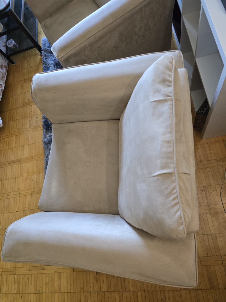 Two Beige Armchairs with Cushions