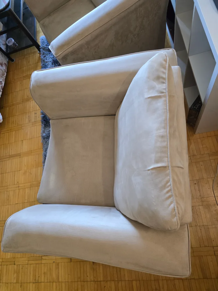 Two Beige Armchairs with Cushions thumbnail