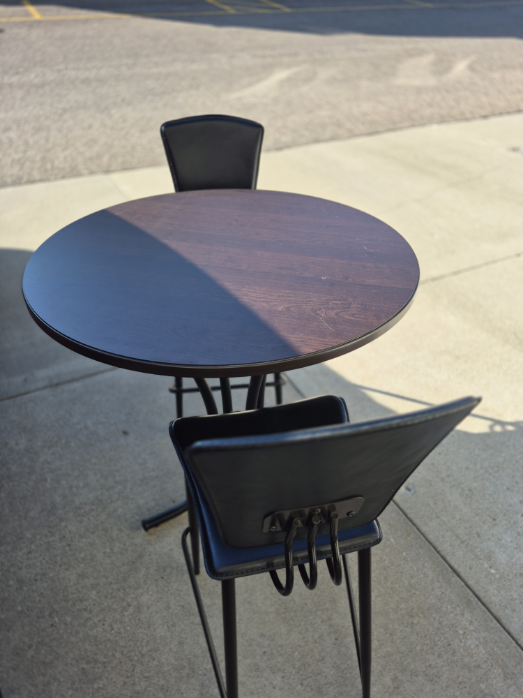 Round Table with Two Chairs - Dark Wood and Black
