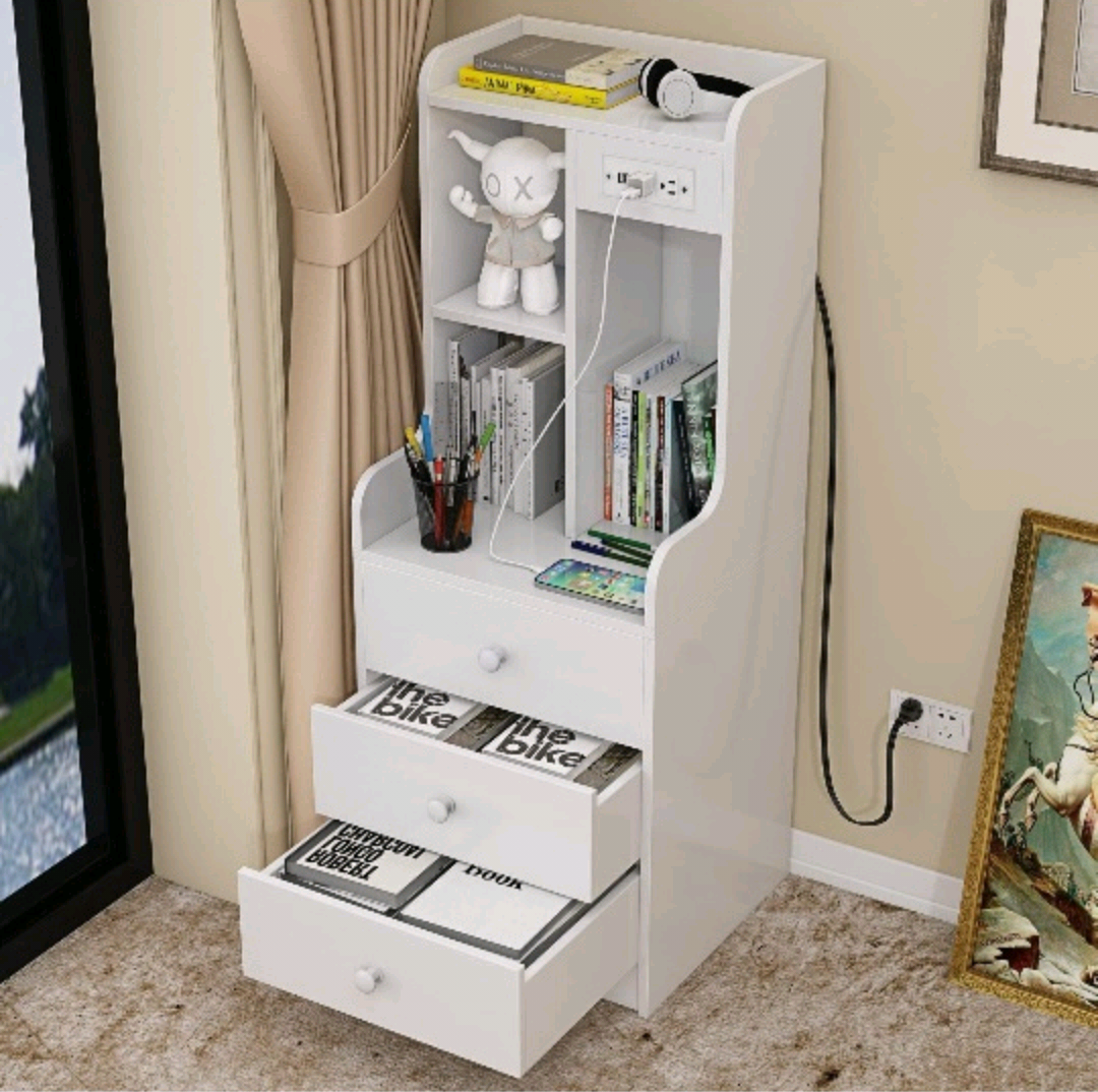 White Nightstand with Charging Station
