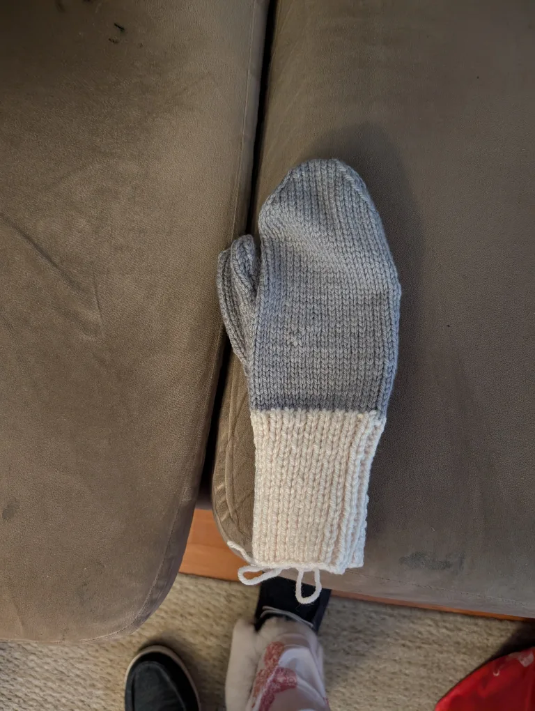 Hand-knitted Striped Scarf & Mittens Set thumbnail
