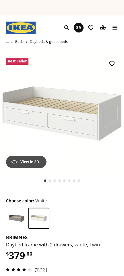 IKEA Brimnes Daybed Frame with 2 Drawers - White