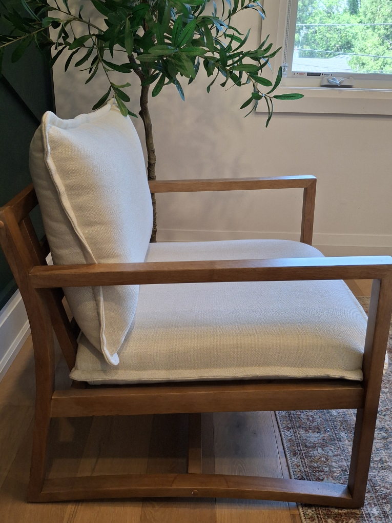 Wood Frame Armchair with Cream Cushions - photo 3