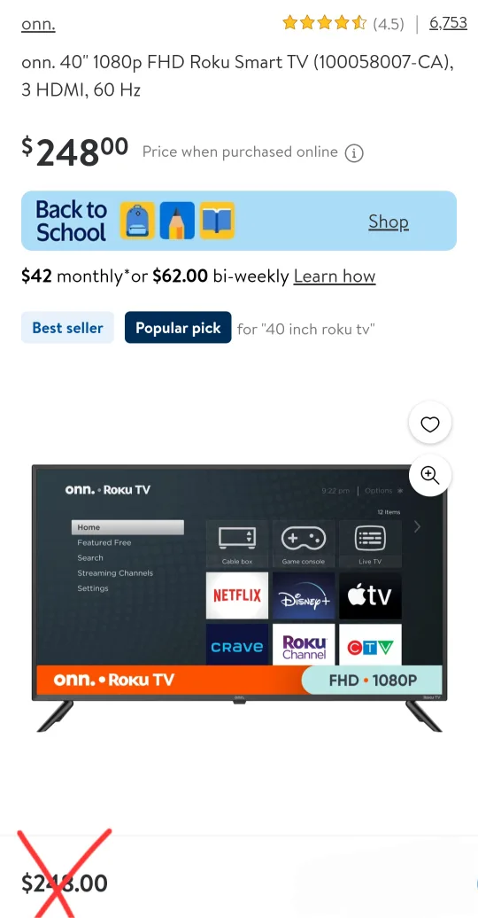 ON SALE!  40" ONN TOKU SMART TV 1080p.  $179.99 thumbnail