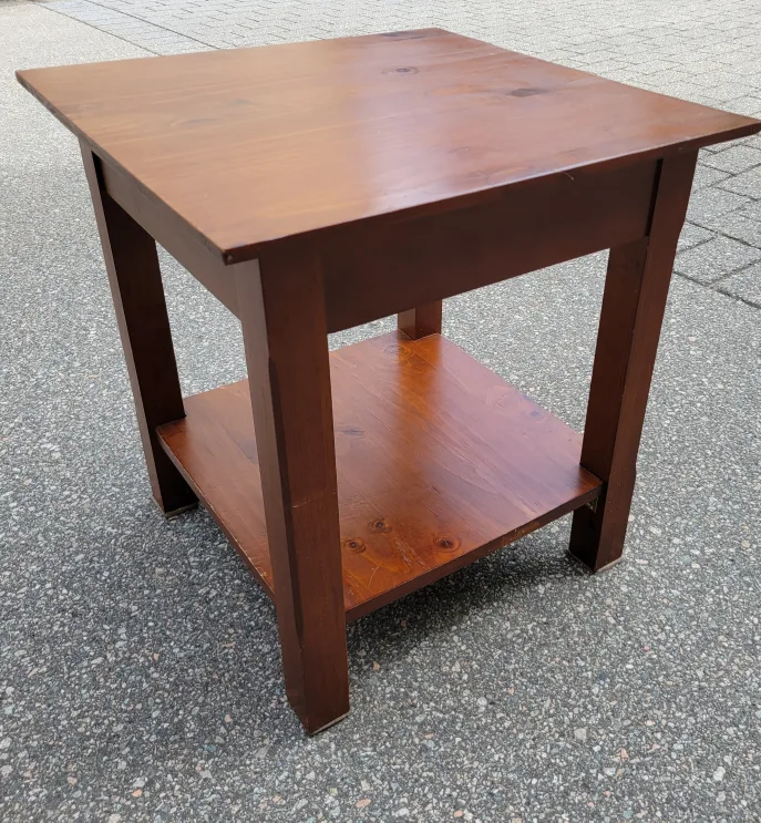 Very Nice Brown Wooden Side Table - 19"x19"x20"H thumbnail