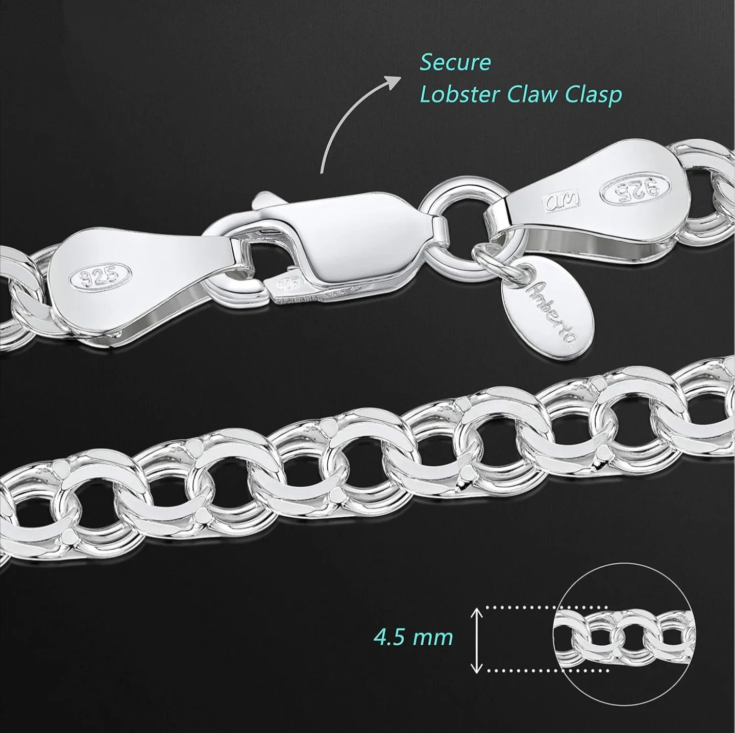 925 Sterling Silver Double Curb Chain Bracelet image indicator(5)