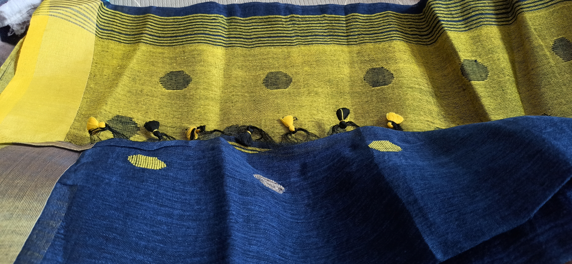 Yellow & Blue Cotton Saree.New 🍁 - photo 3