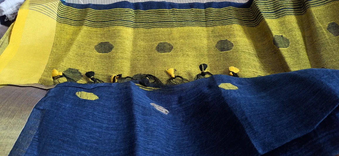 Yellow & Blue Cotton Saree.New 🍁 image indicator(3)