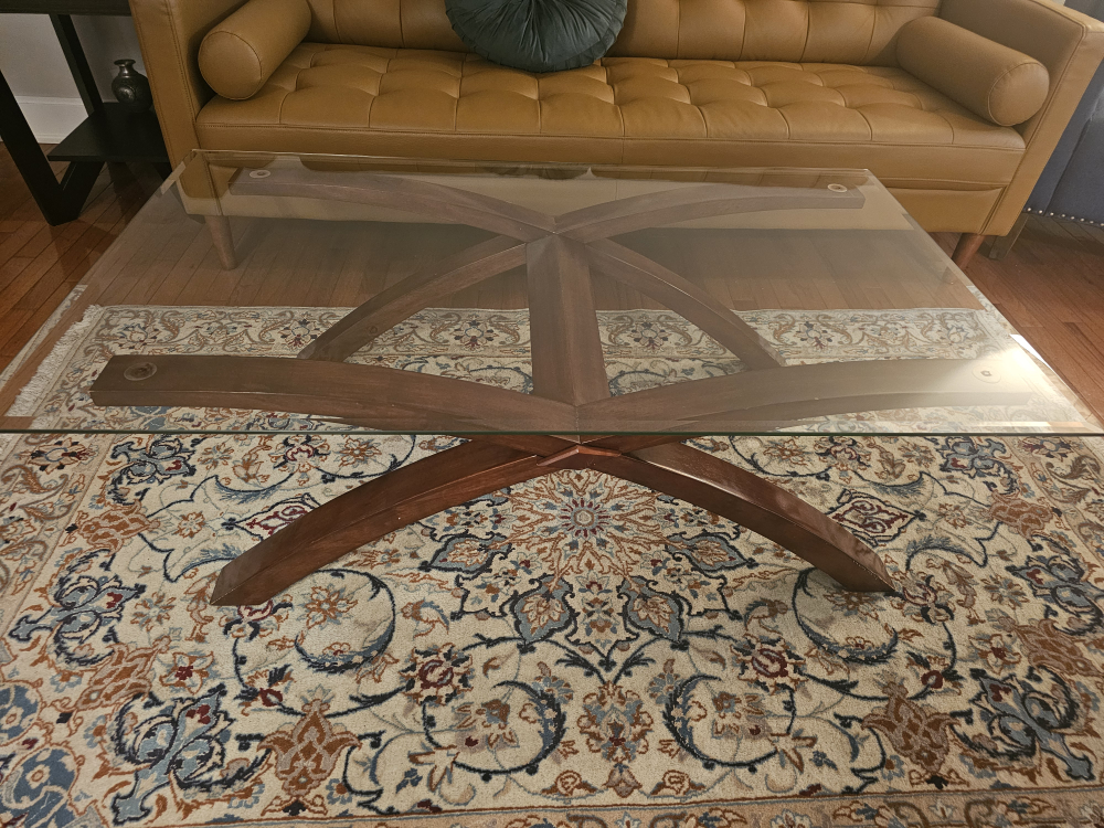 Glass Top Coffee Table with Wood Base - photo 3