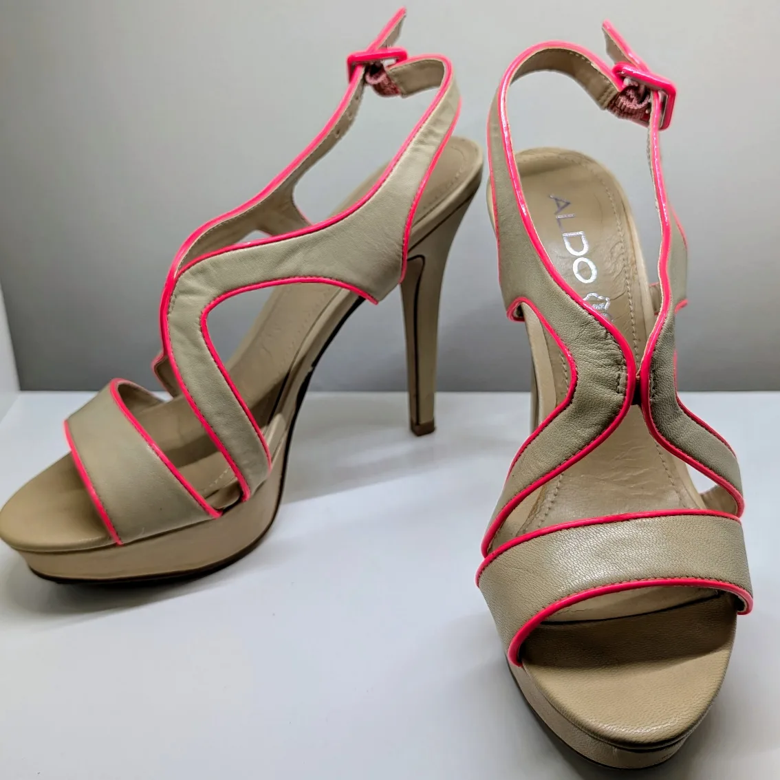 Aldo Beige Heels with Pink Trim - Size 6 thumbnail