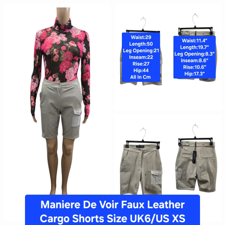 BNWTT Maniere De Voir Faux Leather Cargo Shorts Size XS thumbnail