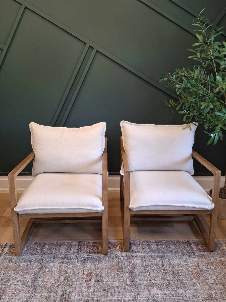 Wood Frame Armchair with Cream Cushions