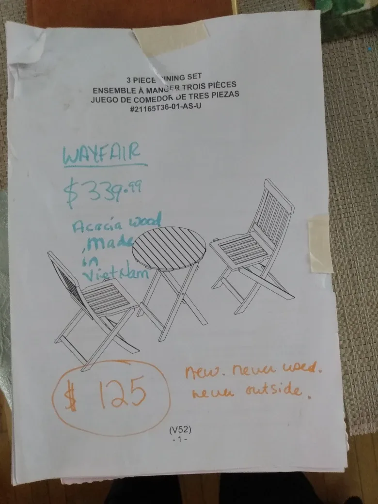 Wayfair 3-Piece Acacia Wood Dining Set - New image indicator(2)