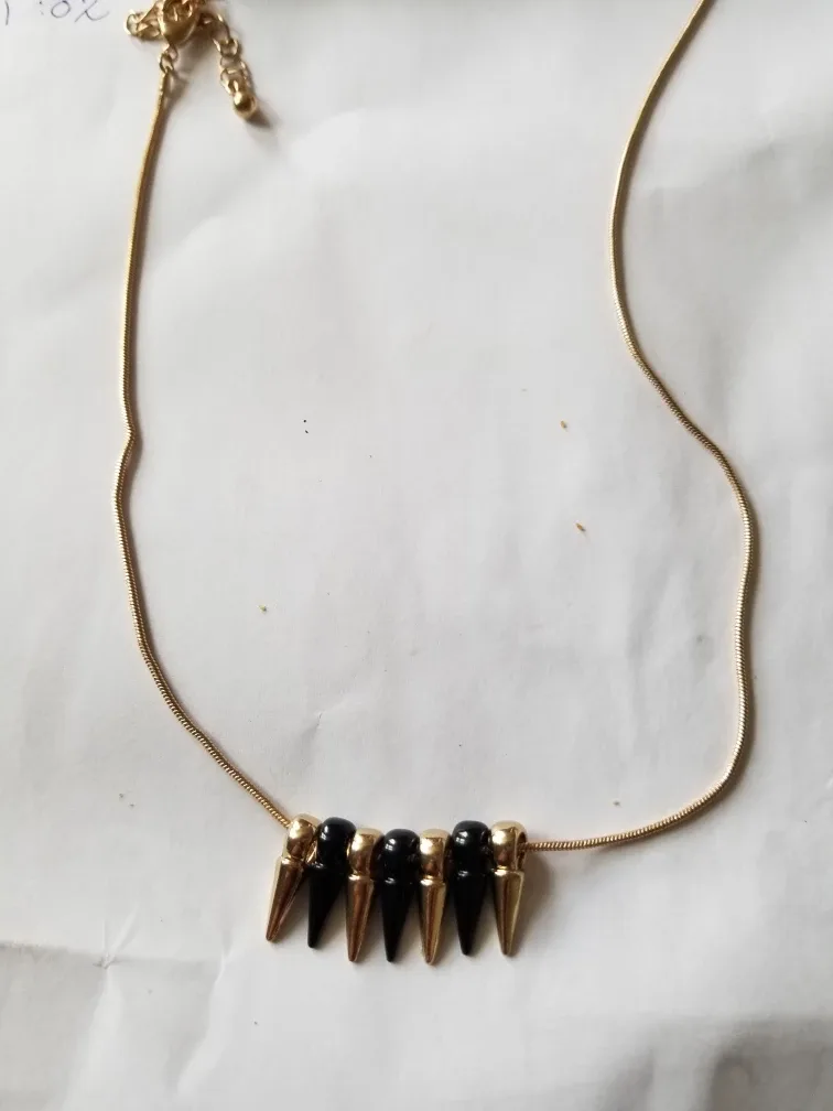 Gold Tone Necklace with Black and Gold Spikes thumbnail