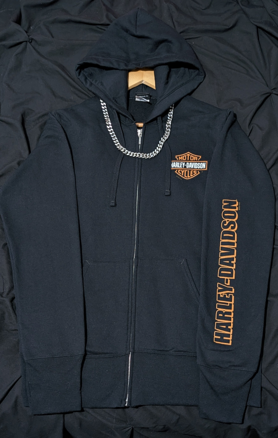 Harley-Davidson Zip-Up Hoodie + Cuban Link Chain