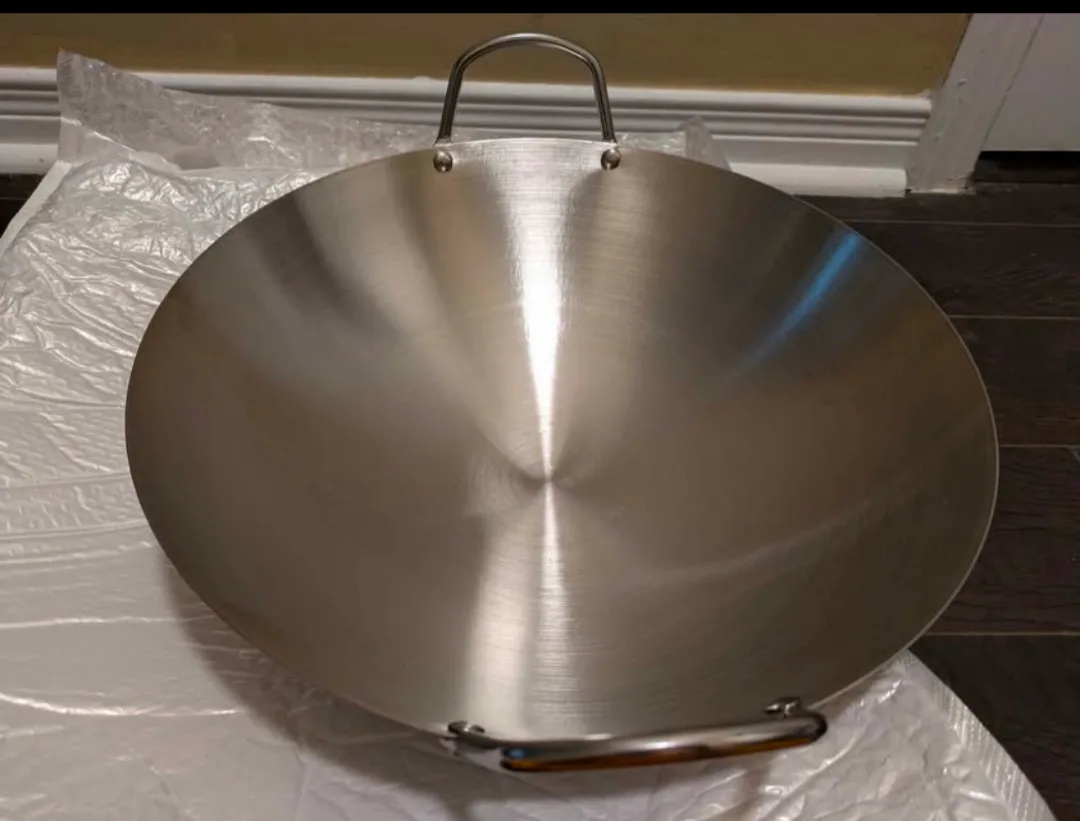 brand new 15 unch high quality Stainless Steel Wok with handles image indicator(3)