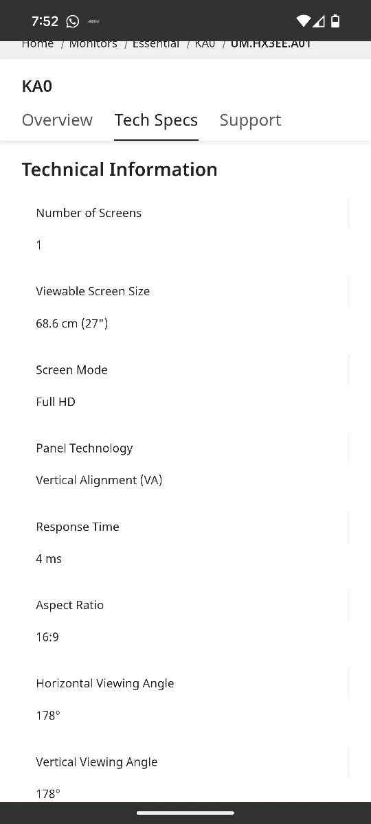 Acer KA0 27" Full HD Monitor image indicator(5)