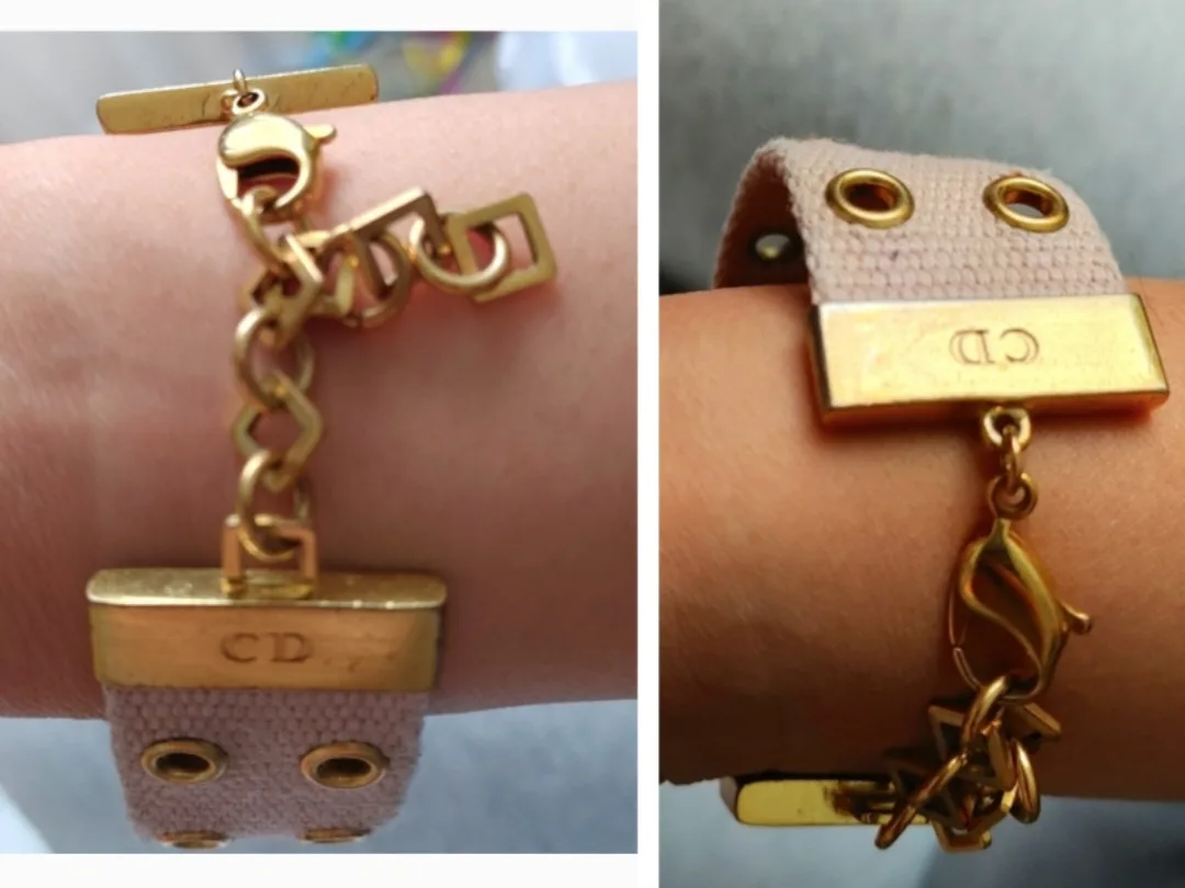 Vintage Dior Pink Canvas & Gold Bracelet image indicator(5)