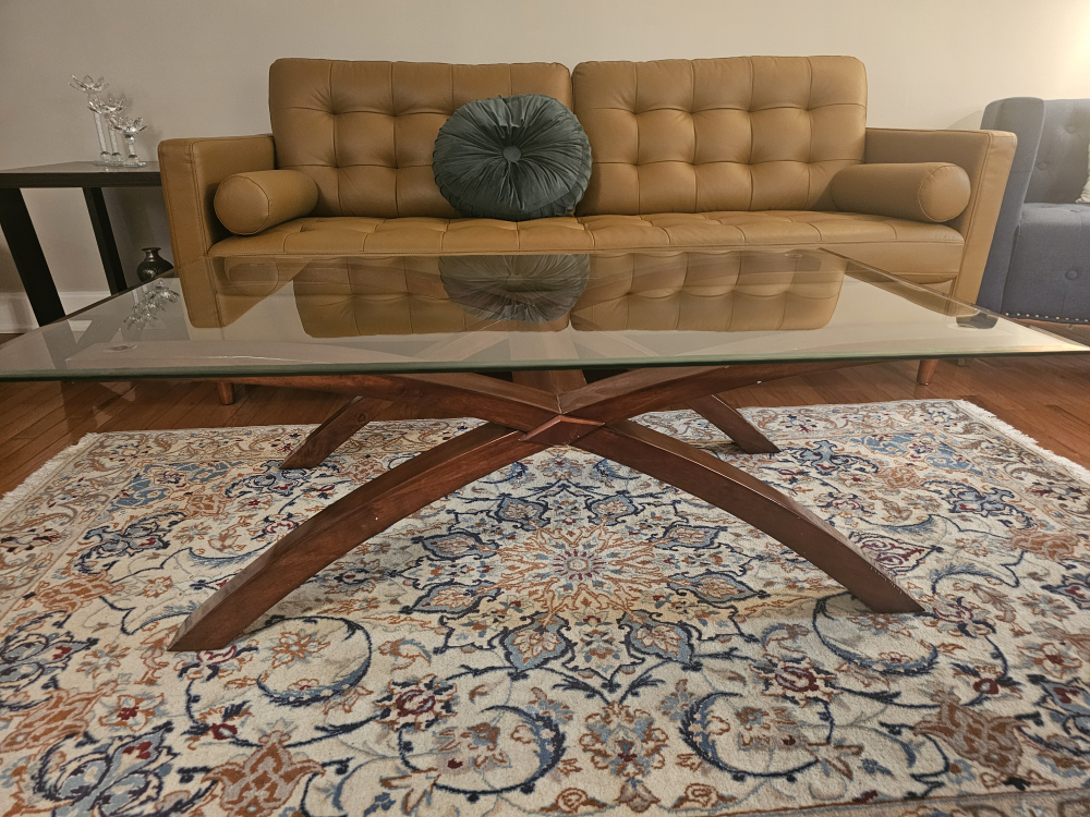 Glass Top Coffee Table with Wood Base