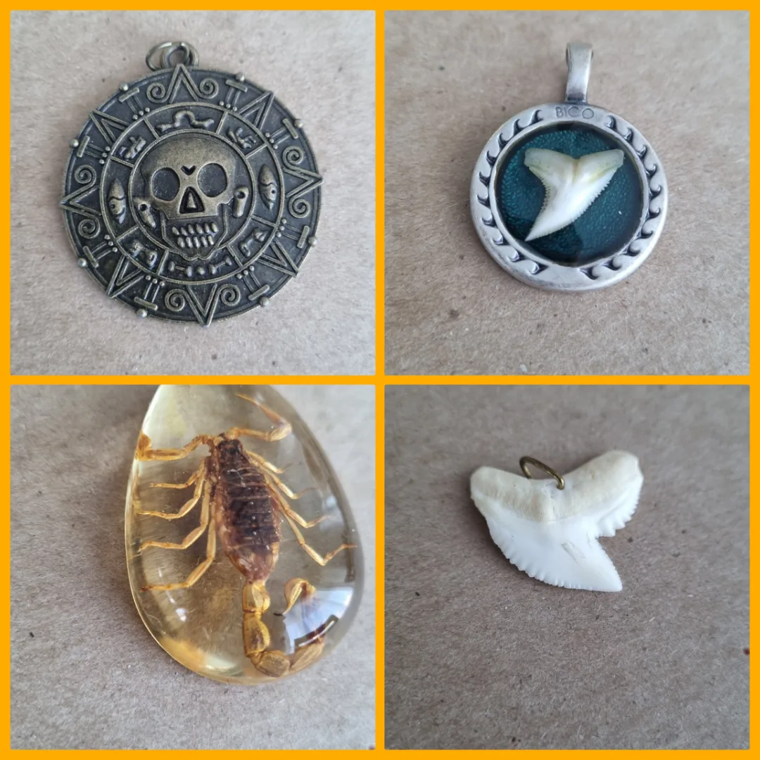 4 Pendants: Shark Tooth, Scorpion, Pirate Medallion thumbnail