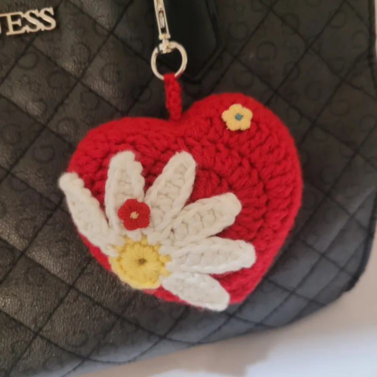 Handmade Crochet Heart Keychain thumbnail