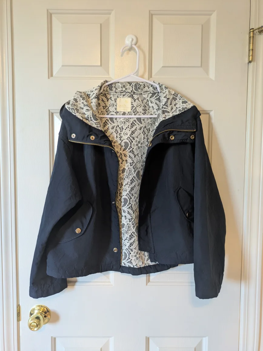 USED Navy Jacket with Cute Lace Lining thumbnail