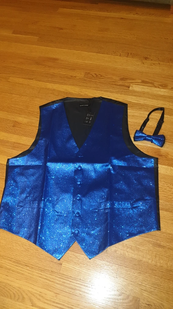 Barry Wang Blue Sparkle Vest and Bow Tie Set