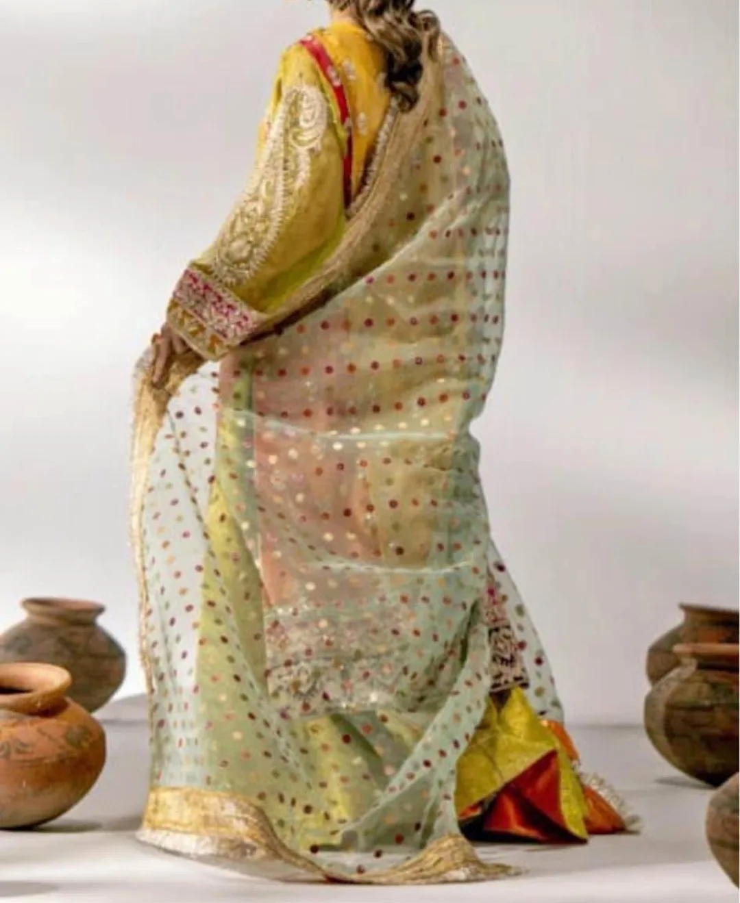 Gorgeous Yellow and Green Pakistani fancy dress image indicator(2)