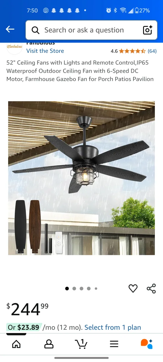 Fanimation 52" Ceiling Fan with Light & Remote thumbnail