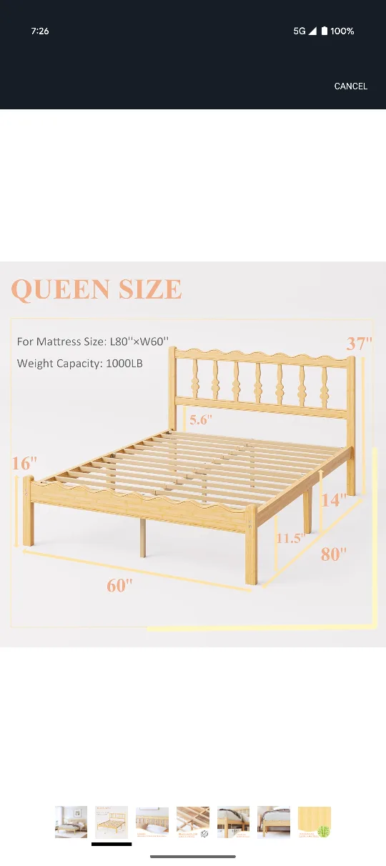 Queen Size Bed Frame - Stylish Headboard & Footboard thumbnail