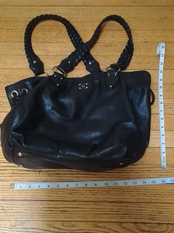 Michael Kors Black Leather Braided Handle Tote Bag thumbnail