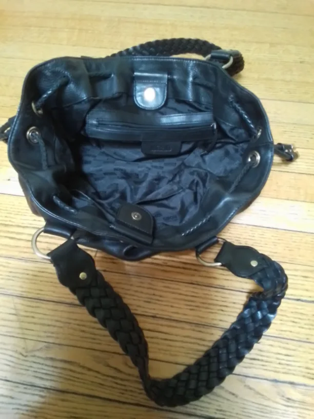 Michael Kors Black Leather Braided Handle Tote Bag image indicator(2)